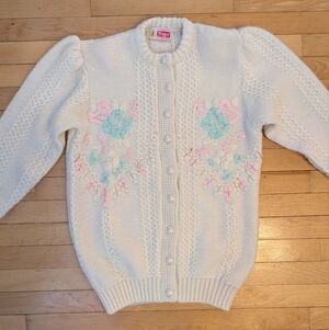 Vtg Wool Embroidered Cardigan